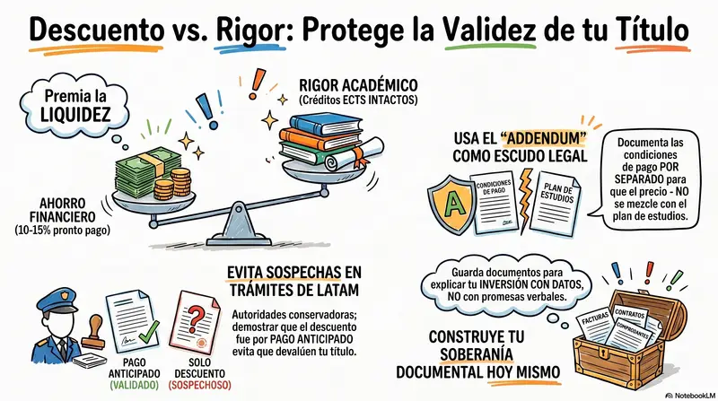 Infograma del artículo — Descuento por pago anticipado: ahorro financiero, no rebaja académica